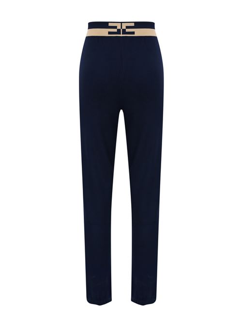 Pantalone jogger in maglia di viscosa navy/crema Elisabetta Franchi | KP62S46E2CL4